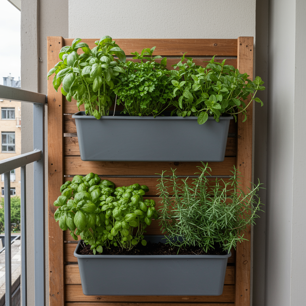 Exemplo de uma horta vertical, uma solução inteligente para otimizar o espaço de uma horta em apartamento.